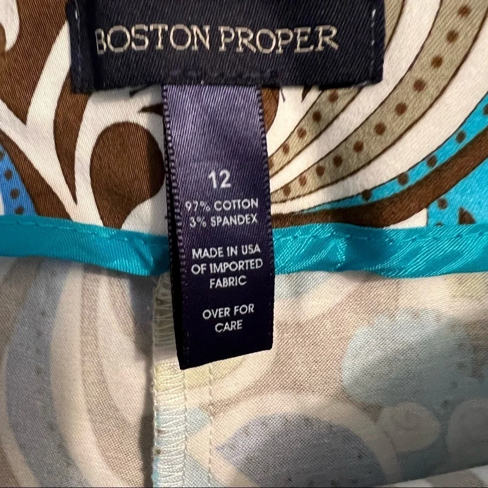 Boston Proper Blue Teal Paisley Cropped Capri Pants Retro Fits a Small